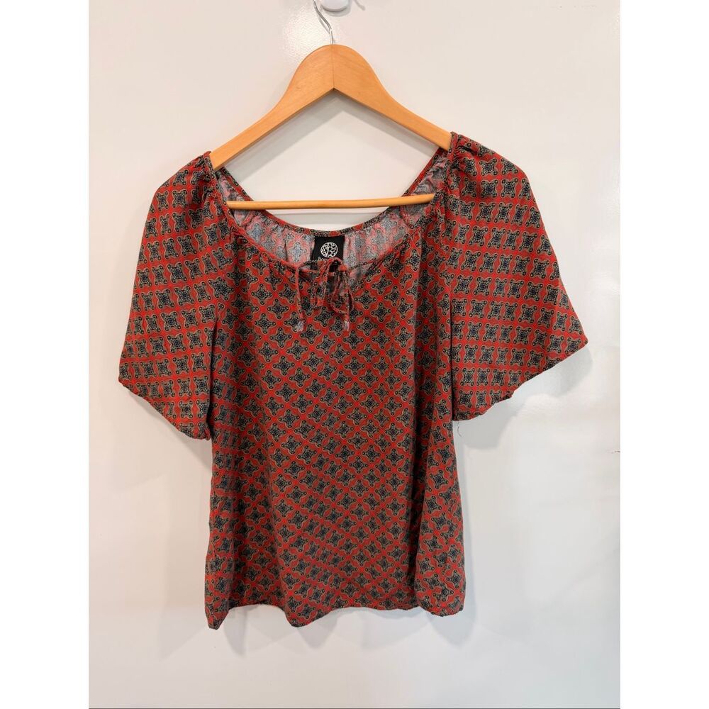 Bobeau Rust Medallion Print Peasant Top Small
